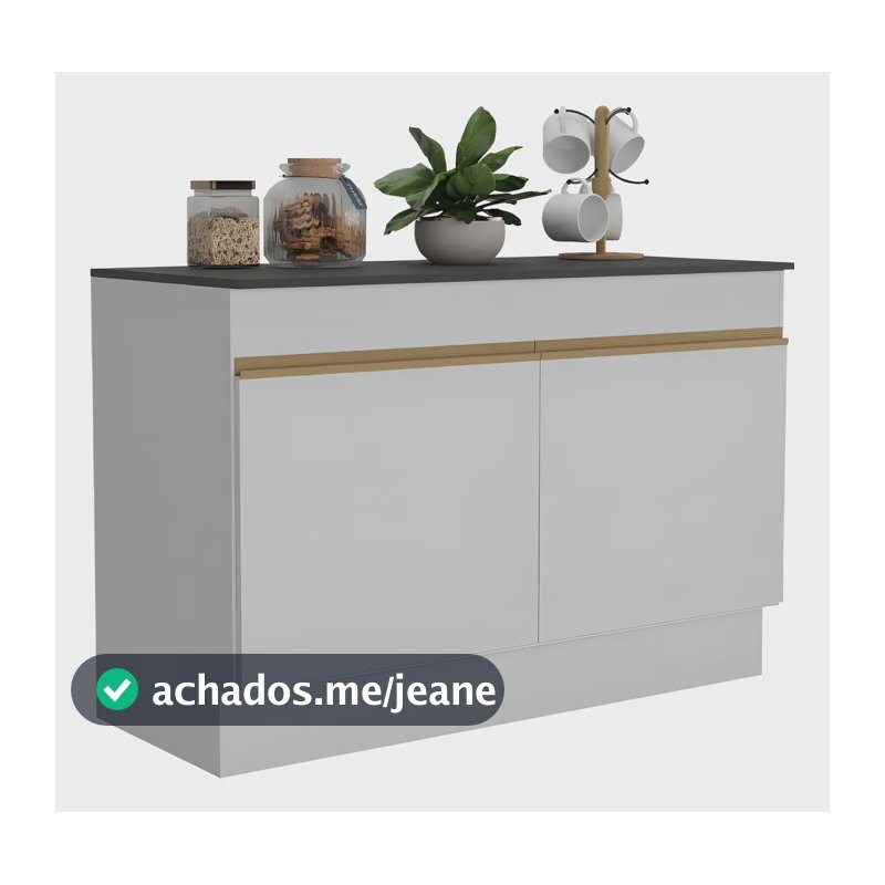 Balcão Cozinha 120cm Com Rodapé Veneza Multimóveis Mp2239 Cor Branco/Dourado