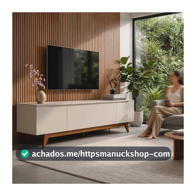 Rack Flynt TVs até 75Pol 3 Portas 184cm Off White Natural