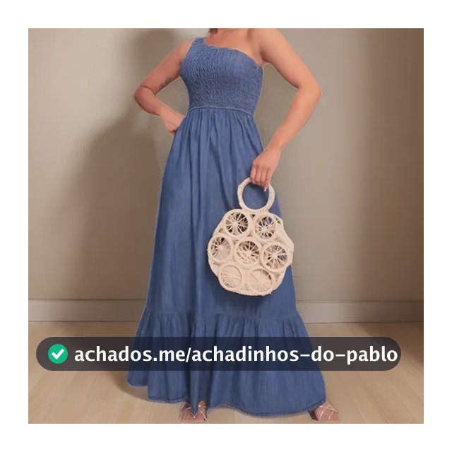 Vestido Feminino Longo Jeans Rodado Manga Unica Com Elastico