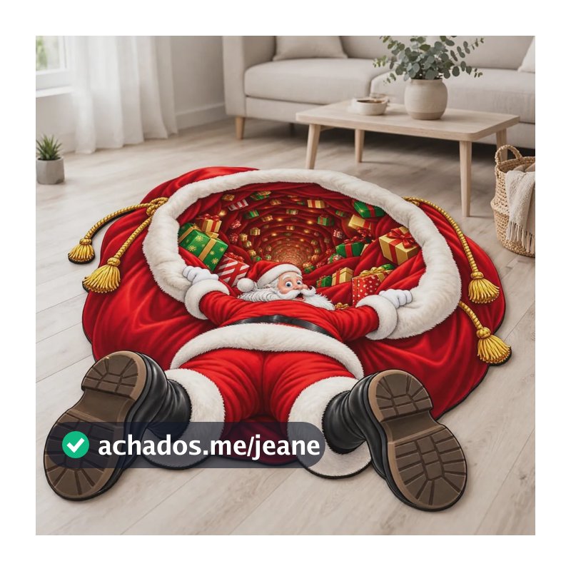 Tapete Natalino Antiderrapante Natal Papai Noel Saco Mágico 70 Cm 50 Cm 4