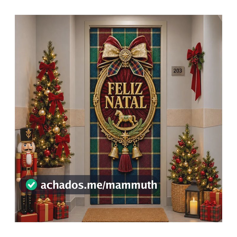 Capa de Porta Natal Laço Xadrez Sino Natalino Capa Para Porta 0,80x2,10m Decoração Natalina Em Tecido