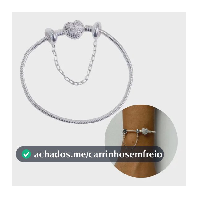 Pulseira De Berloque Prata 925 Coração + Trava De Brinde