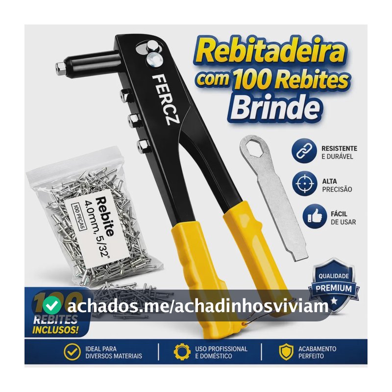 Rebitador Manual Tipo Alicate Com 4 Bicos E 100 Rebites Para Metal Alumínio Madeira E Plástico Universal Profissional