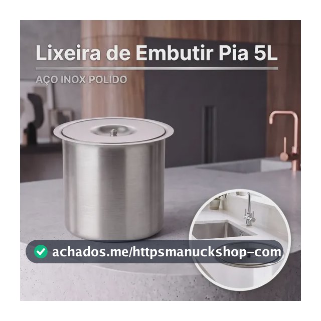 Lixeira Embutir Pia Cozinha Granito Mármore 5l Aço Inox Polido Balde Alumínio Não Enferruja Cesto De Lixo Embutido Para Bancada Cozinha Planejada Área Gourmet Uso Doméstico Ponte Lar Utilidades