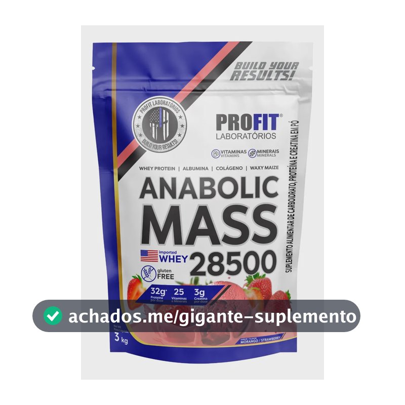Proteína ProFit Laboratórios Hipercaloricos Anabolic Mass 28500 em pó sabor Morango x 3kg