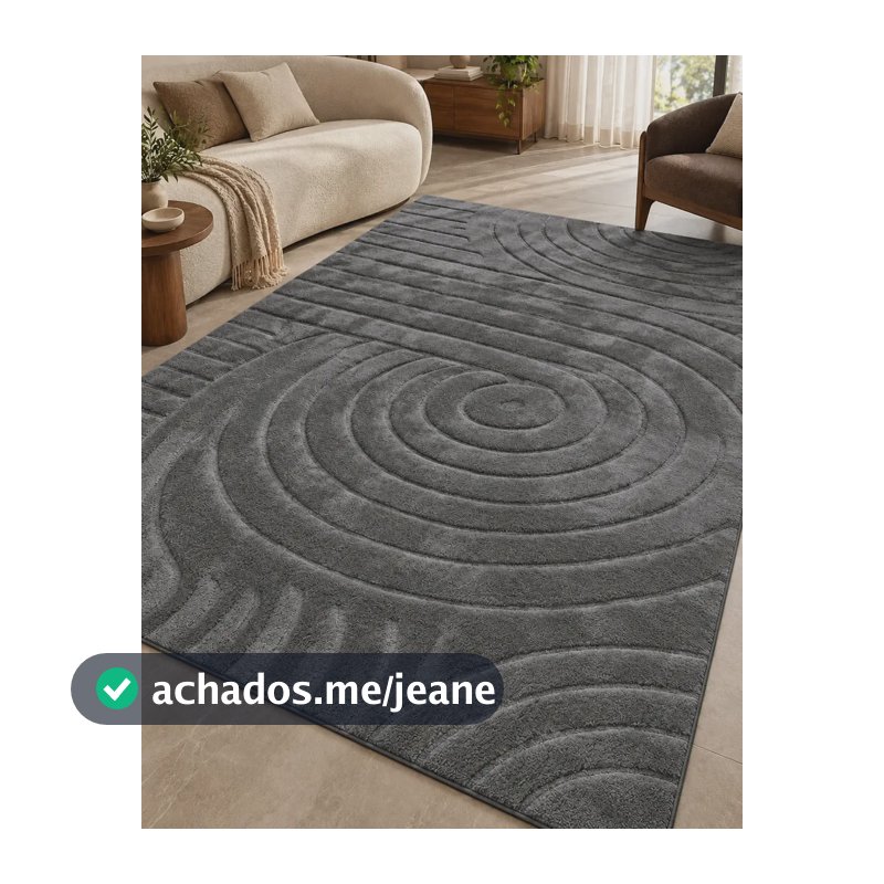 Tapete Moderno Sala 2,0x1,5m Alto Relevo Circular Bege 2 M 1.5 M Cinza