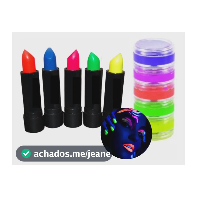 5 Tinta Facial + 3 Batom Neon Brilha Maquiagem Fluorescente