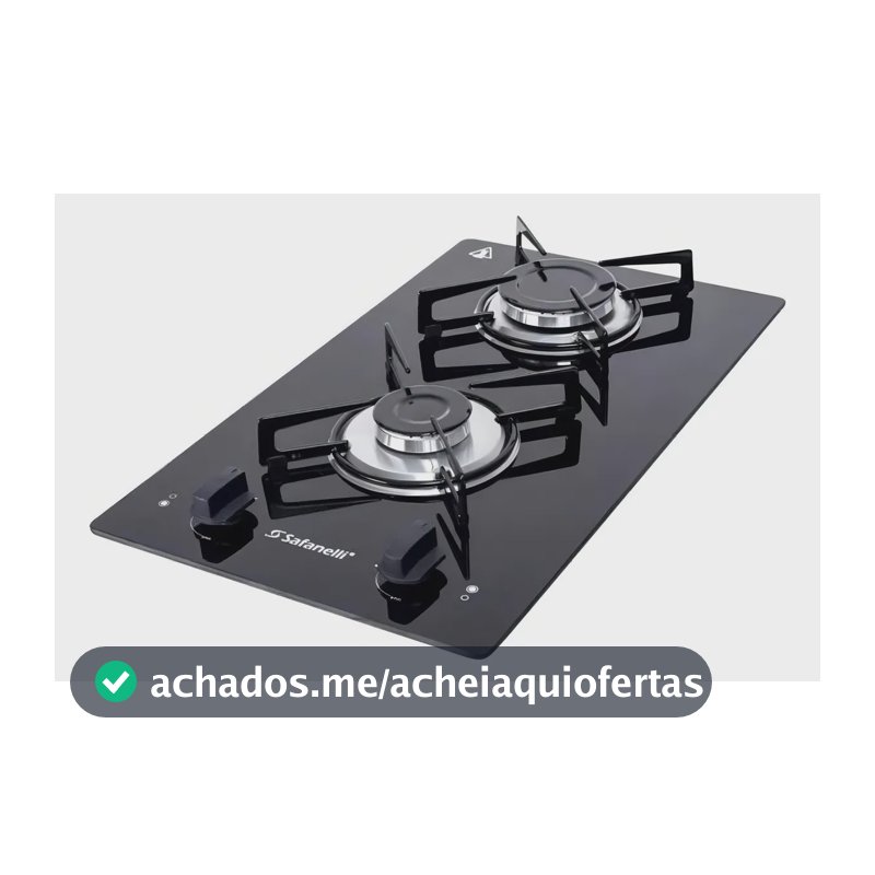 Cooktop Safanelli de Vidro Preto com 2 Bocas para Gás GLP