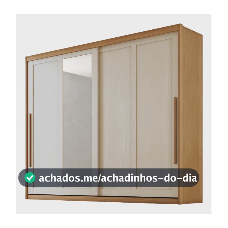 Guarda Roupas Casal 2 Portas Com Espelho 100% Mdf Firenze Madeirado / Areia