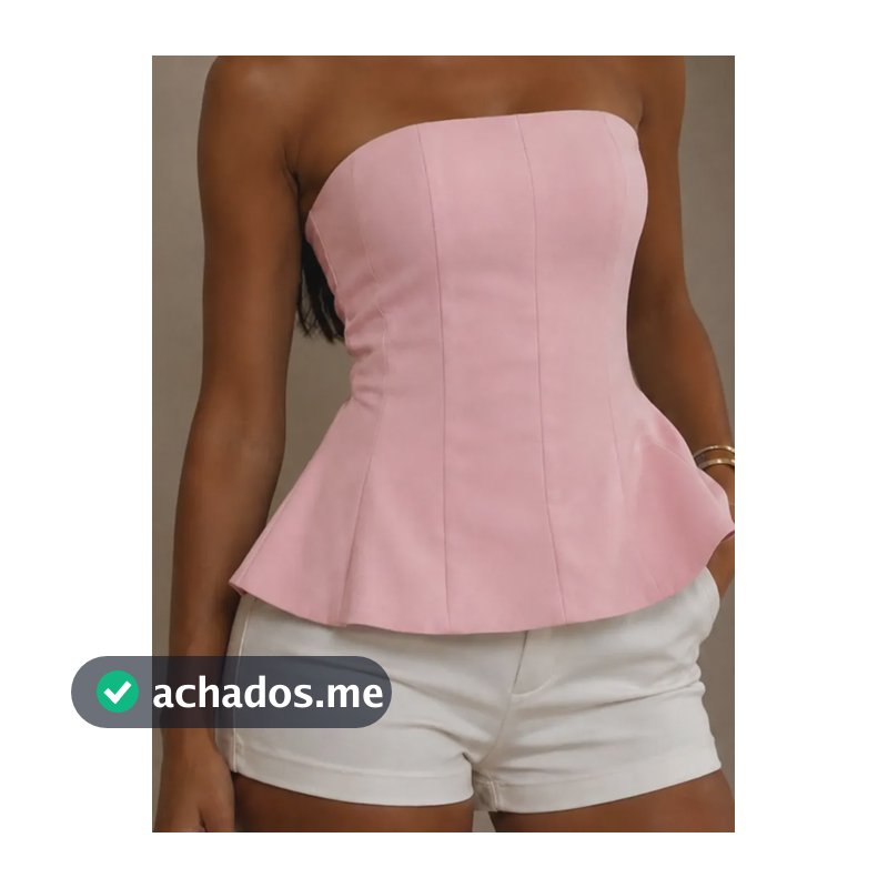 Blusa Peplum Feminina Tomara Que Caia Babado Verão Blogueira Rosa Liso M