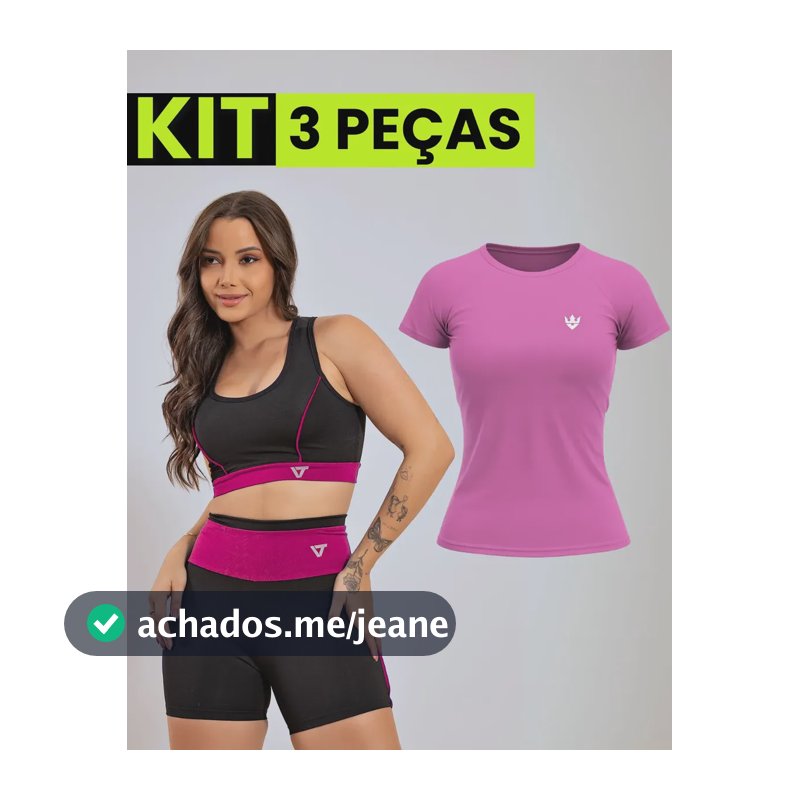 Kit Conjunto Fitness Feminino + Camiseta Roupa Academia Rosa Liso G