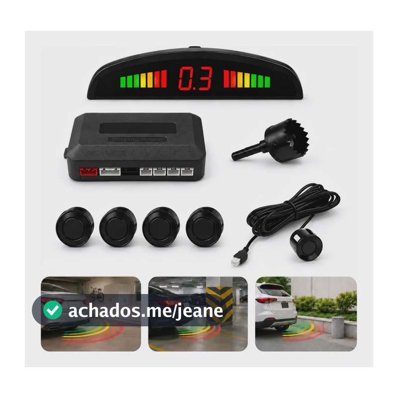 Kit Sensor De Estacionamento Preto 22mm Universal Ré Buzzer Preto