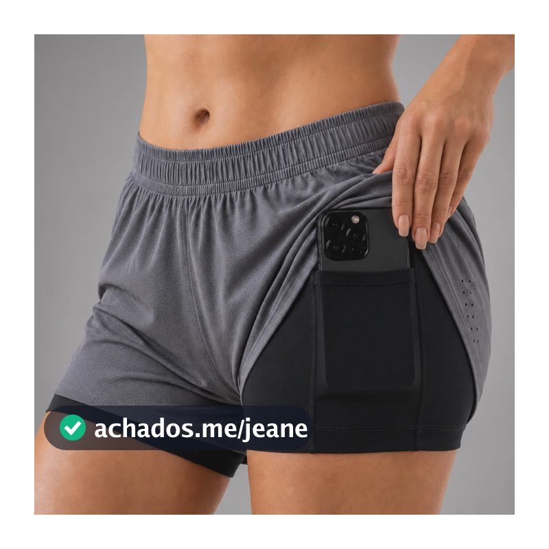 Short Duplo Compressão Fitness Bermuda Treino Feminino Laser Cinza Liso M