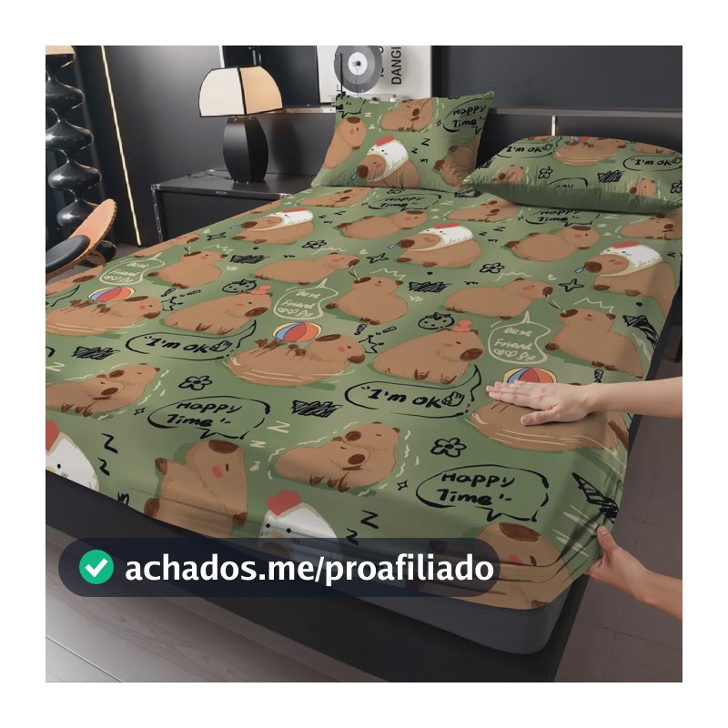 Jogo De Lençol Queen Com Elástico  Micropercal Roupa De Cama Capivara