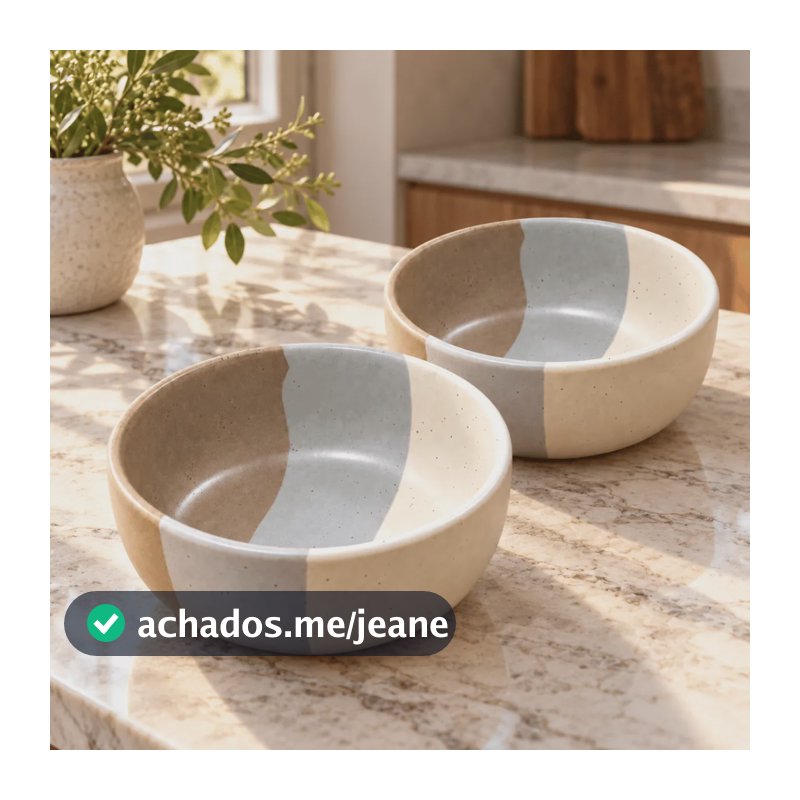Kit 2 Bowls De Cerâmica Nude Trio Matte Para Saladas E Doces Bege, Cinza E Marrom