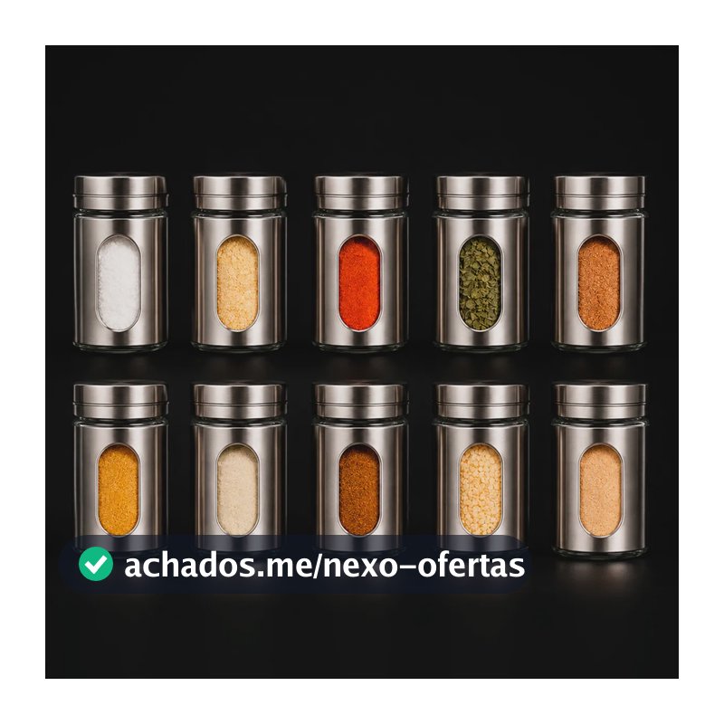 Kit 10 Porta Temperos Saleiro Pimenteiro Aco Inox C/ Visor Prata