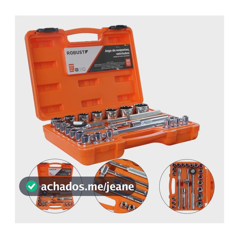 Jogo De Soquetes Estriados Catraca 1/2 8 A 32mm Robust