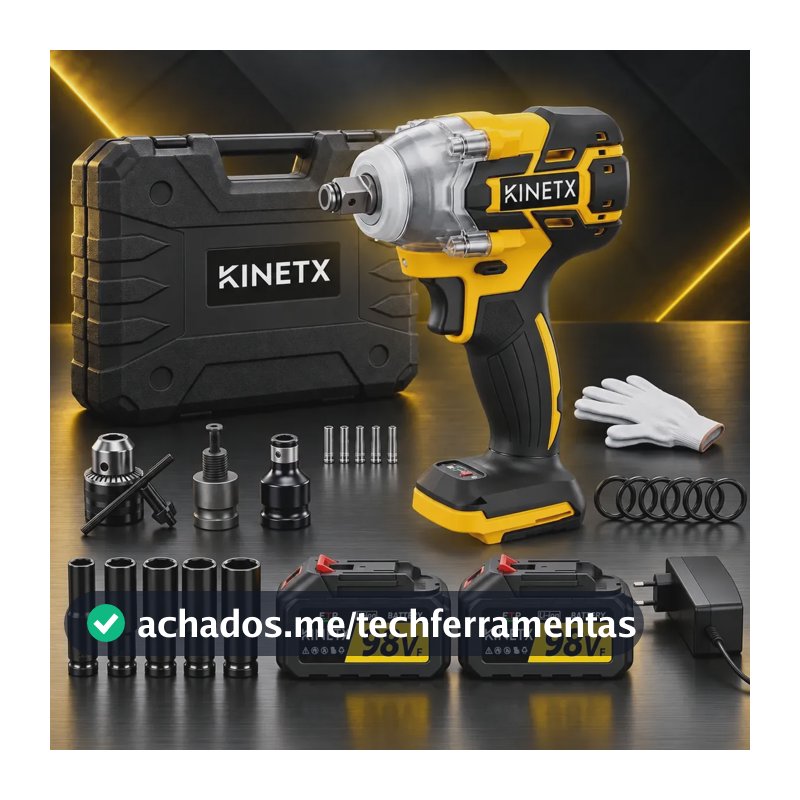 Chave De Impacto Parafusadeira 880nm Brushless 2 Baterias Amarelo