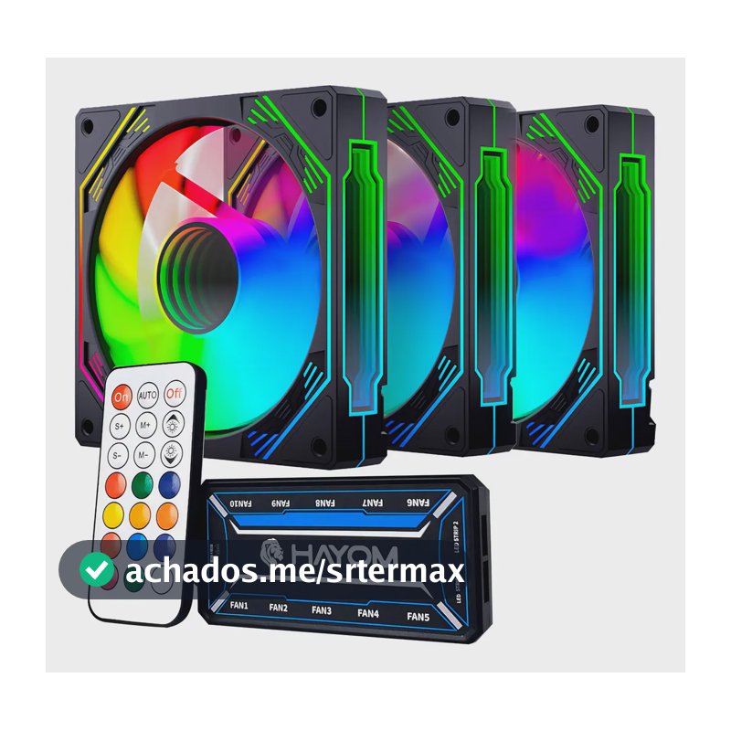 Kit 3 Coolers Rgb Hayom, 120mm, Controladora, Preto, Fc1308