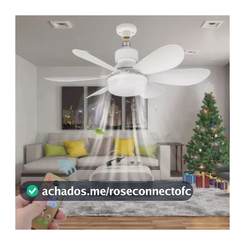 Novo Ventlador Teto 100 6 Hélices com Controle Ajustável Bivolt E27 Lâmpada Led Silencioso