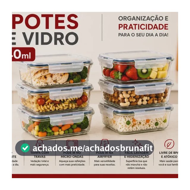 Kit 6 Potes 640ml Vidro Hermético 4 Travas Marmita Refratario Star House Com 4 Travas De Super Vedação Branco