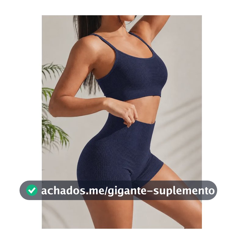 Conjunto Feminino Academia Top E Shorts Poliamida Demillus Marinho Microfibra De Poliamida Sem Costura Veste P E M Toque Gelado , Secagem Rápida