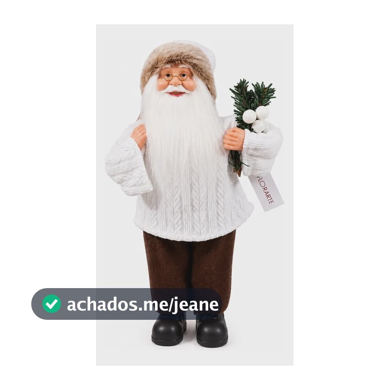 Boneco Papai Noel em Pé 30cm Branco e Marrom Florarte