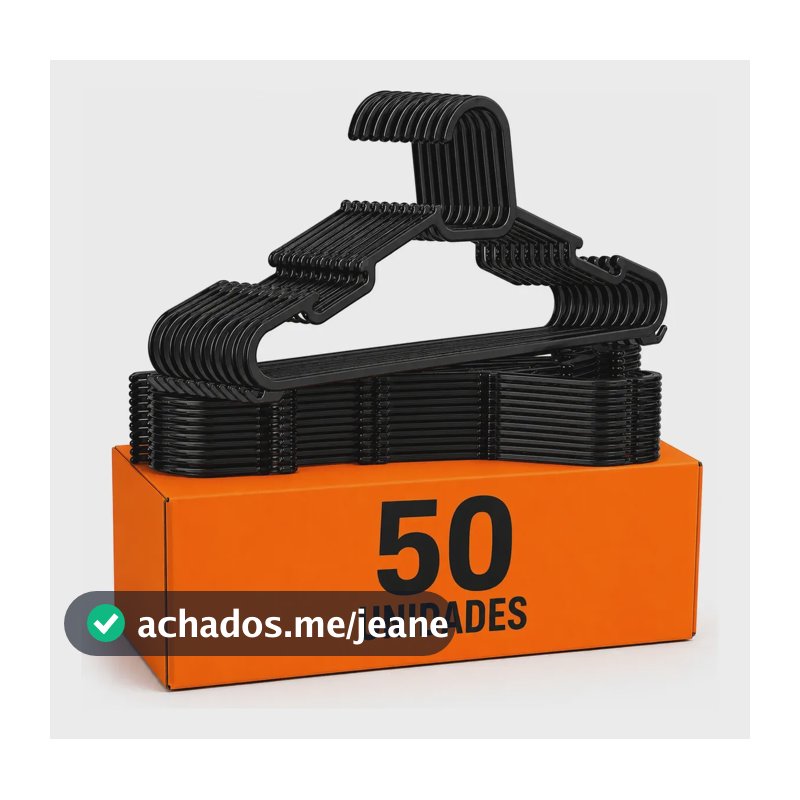 Kit Com 50 Cabides Adulto Preto Plástico Kombate Preto