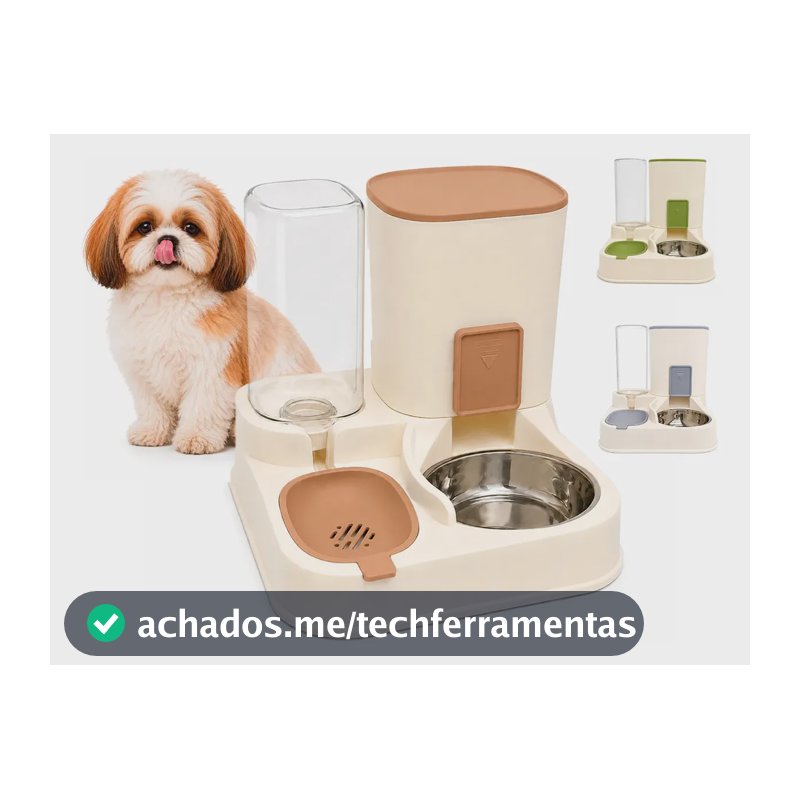 Bebedouro E Comedouro Gravidade Duplo Pet For You Cães Gato - Marrom