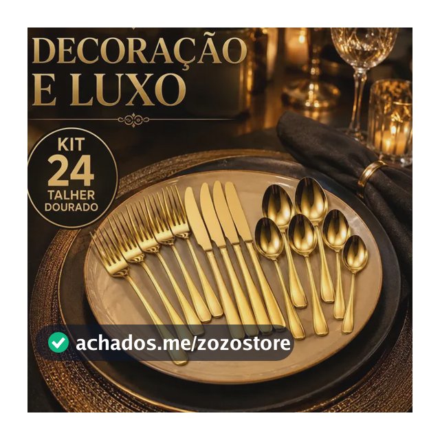 Kit 24 Talheres Dourado Premium Inox Colher Garfo Faca Luxo Dourado Ouro