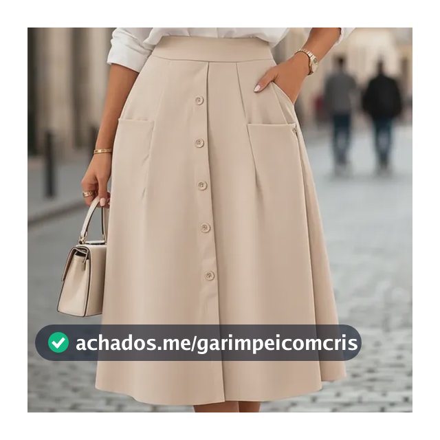 Saia Midi Cós Alto Moda Evangélica Com Bolsos Ref. 15734