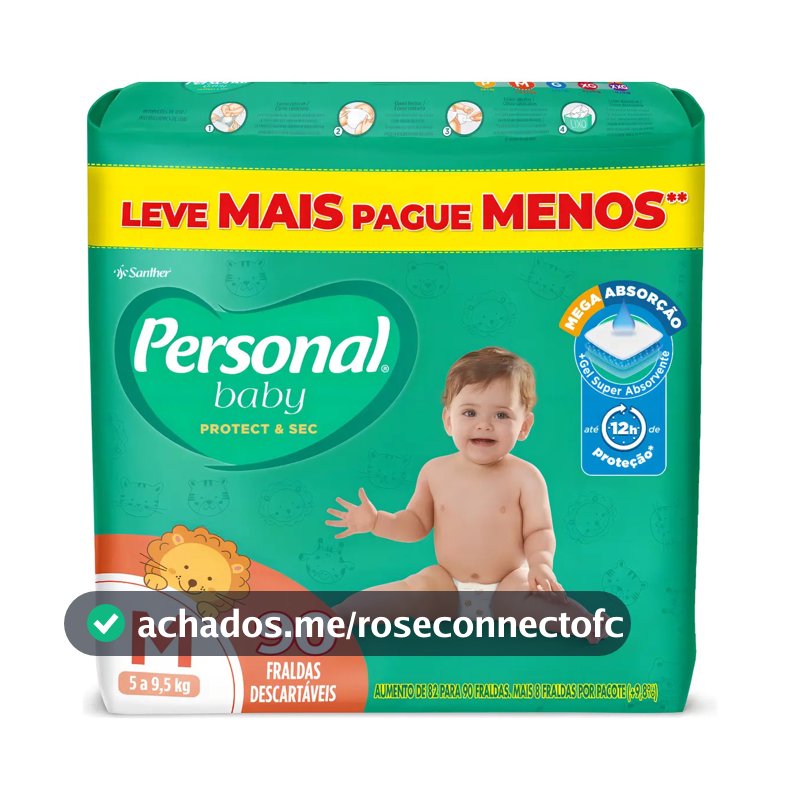 Fralda Protect & Sec 90 Unidades Tamanho Médio Personal Baby