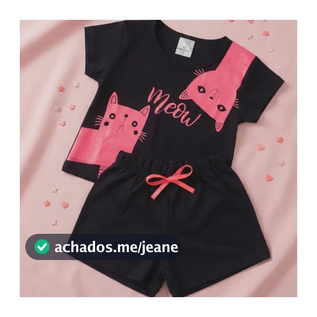 Conjunto Infantil Menina Shorts E Camiseta Meow Gatinhos