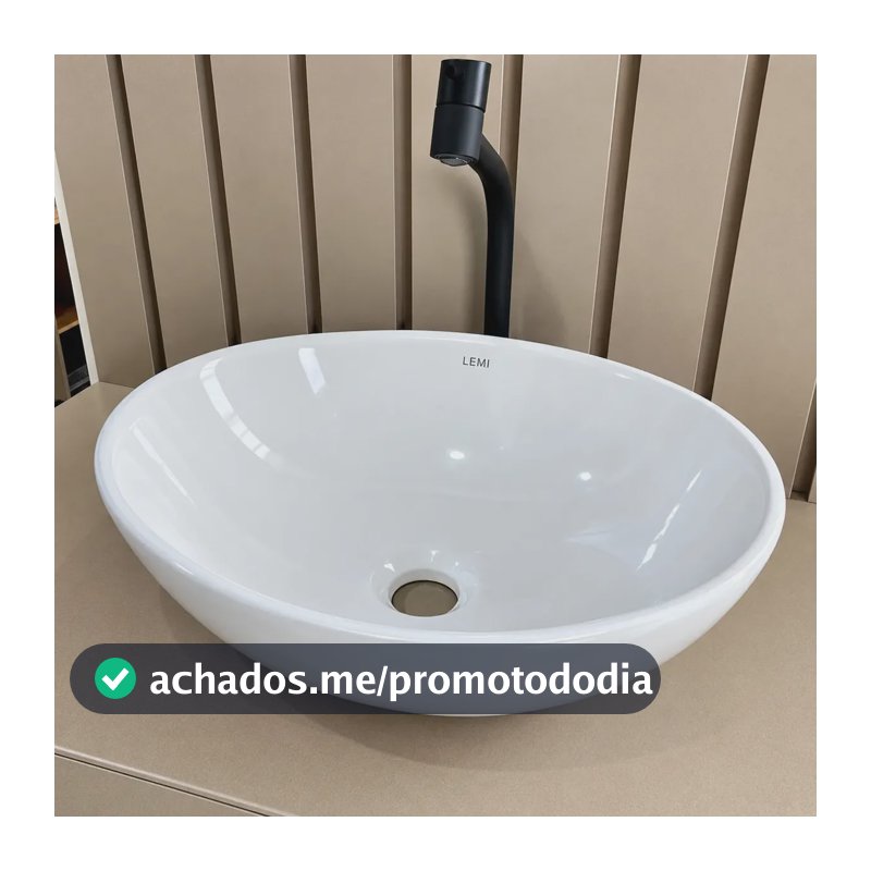 Cuba Sobrepor Para Banheiro Louça 41,5x34 Oval Lemi Branco Brilhante