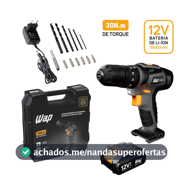 Parafusadeira e Furadeira com Impacto WAP BPFI 12K4 com Led de Iluminação Maleta