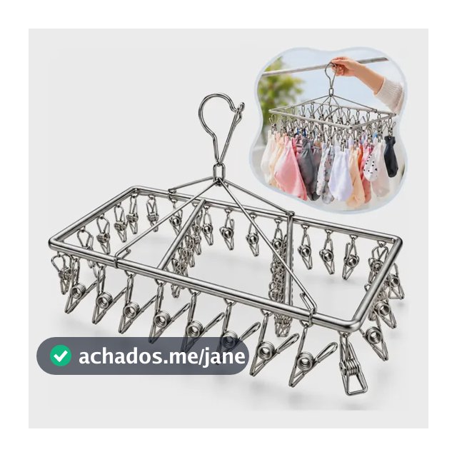 Varal Suspenso 40 Prendedores Meias e Roupas Íntimas em Inox Resistente com Gancho com Trava para Vento Varal para Lingerie Peças Delicadas Organizador de Roupas