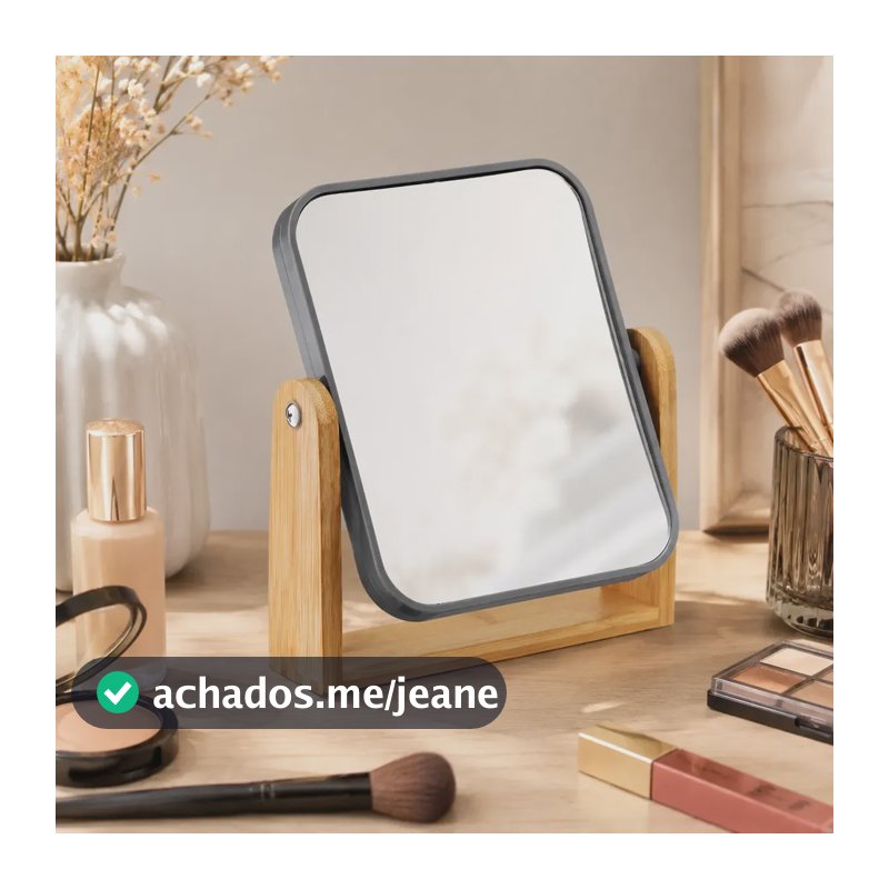 Espelho De Mesa Dupla Face Com Aumento 2x Maquiagem Moderno Bambu Preto