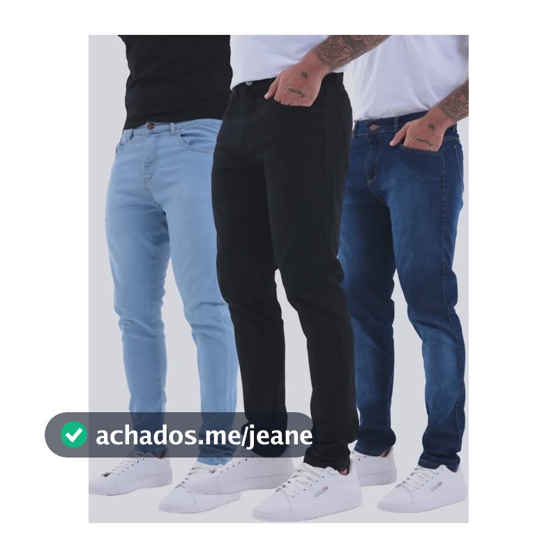 Kit 3 Calças Jeans Skinny Masculina Com Lycra Estica Bem Nf Azul Claro Cinza Preta 42