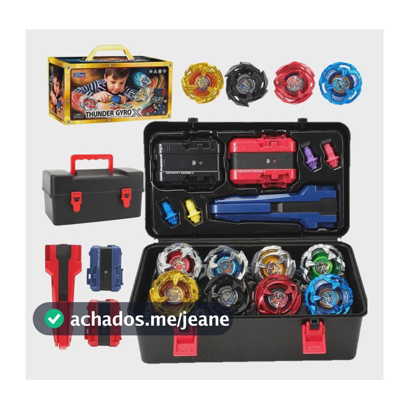 Maleta Kit Completo 8 Pião Blade Thundegyro Batalha Lançador Beiblade