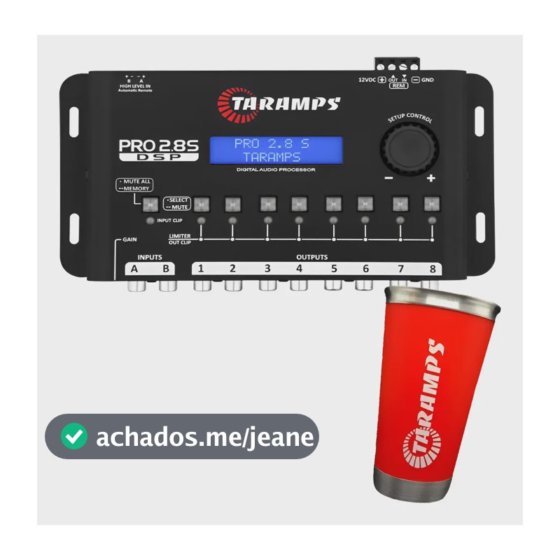 Processador Audio Taramps Pro 2.8s 2 Entradas 8 Vias + Copo Preto