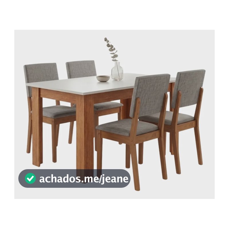 Conjunto De Jantar Mesa 1,10m Place 4 E Cadeiras Cinza Liso