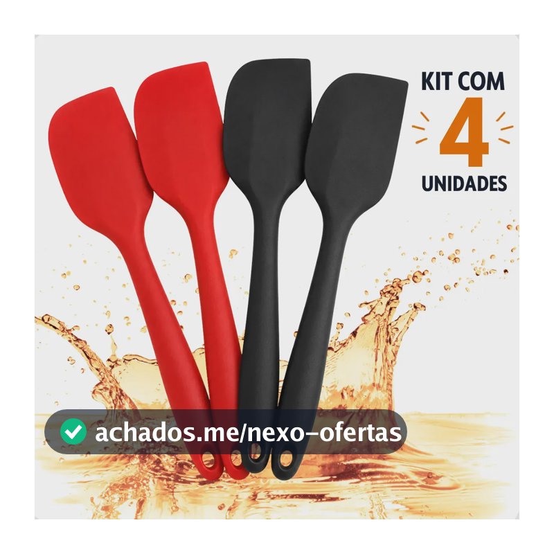 Kit 4 Espátula Silicone Cozinha Reforçada Pão Duro Premium 27cm profissional altas temperaturas cozinha mexer brigadeiro Boa Dica