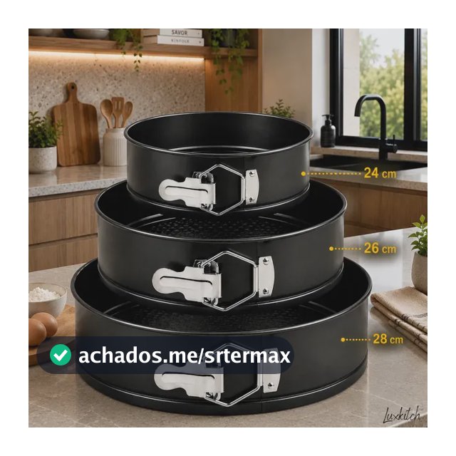 Kit 3 Formas Para Bolo Torta Com Fundo Removível Antiaderente Aço Carbono Redonda Preto Luxkitch