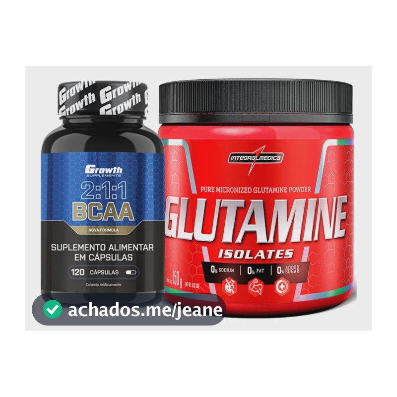 Kit Bcaa 120 Cápsulas Growth + Glutamina Pura 150g Integralmedica