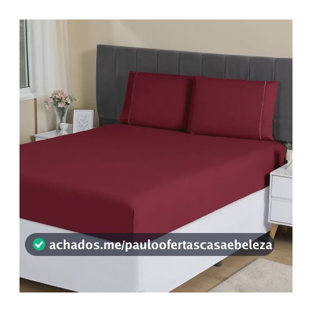 Jogo De Lençol Queen Micropercal 400 Fios Sofisticado 3pç Cor Bordô Desenho do tecido Liso