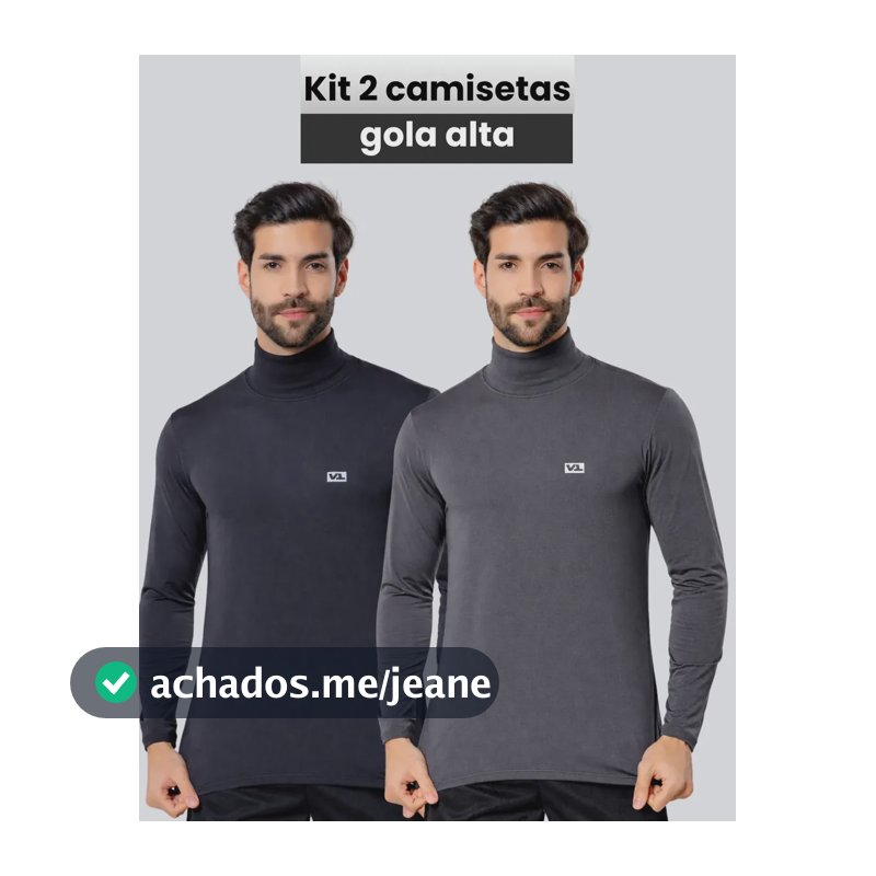 Kit 2 Camisa Camiseta Gola Alta Térmica Uv Blusa Masculina Preto E Cinza G
