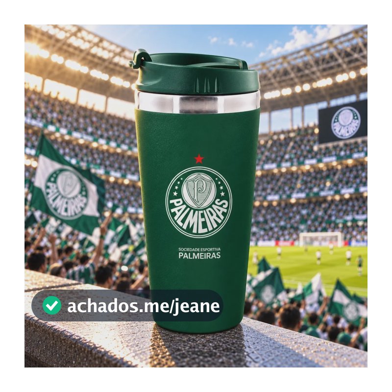 Copo Térmico Emborrachado Inox Com Tampa 450 Ml Futebol Palmeiras
