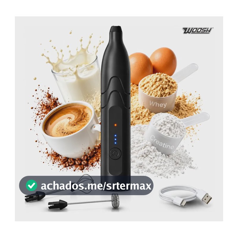 Mixer Elétrico Portátil 2 em 1 Recarregável Potente Misturador de Bebidas e Ovos 3 Velocidades Usb Batedor e Fue Fouet Woosh