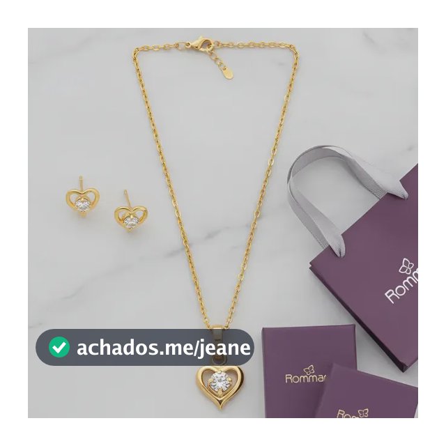 Kit Rommanel Coração Vazado Cristal Colar Brinco E Kit Luxo