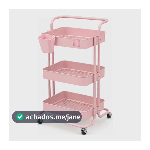 Organizador Multiuso 3 Prateleiras Metal Rodízios Cozinha Rosa